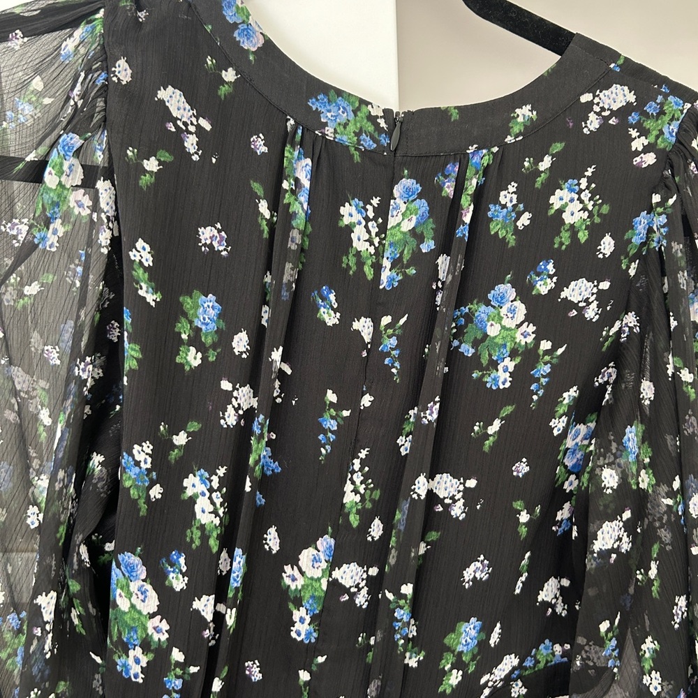 Maje Sheer Black (cut out )Dress with Blue Floral Pattern - Picture 9 of 14